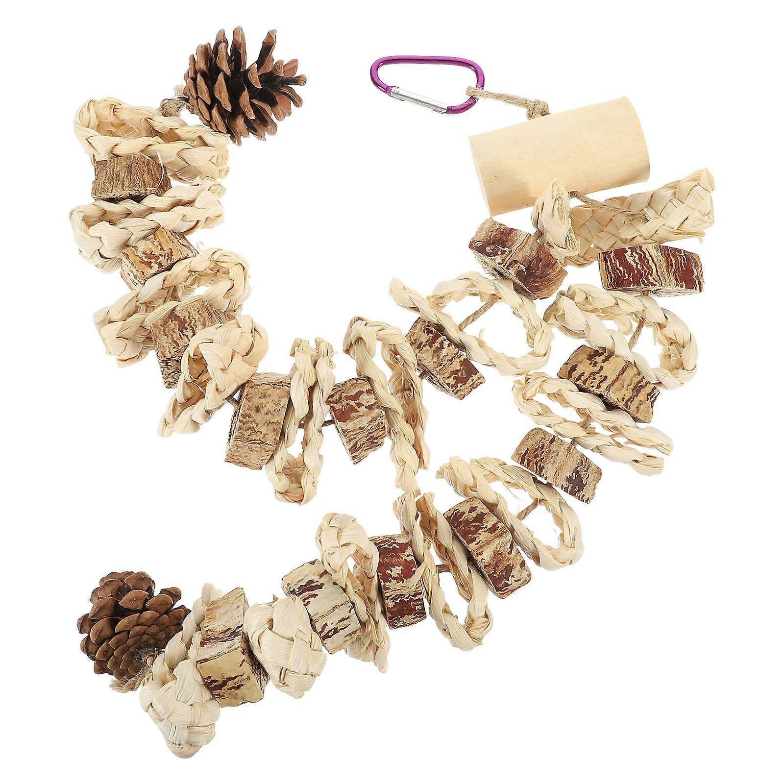 Bird Chew Toy Parrot Hanging Wooden Plaything 2Pcs for Pet Entertainment
