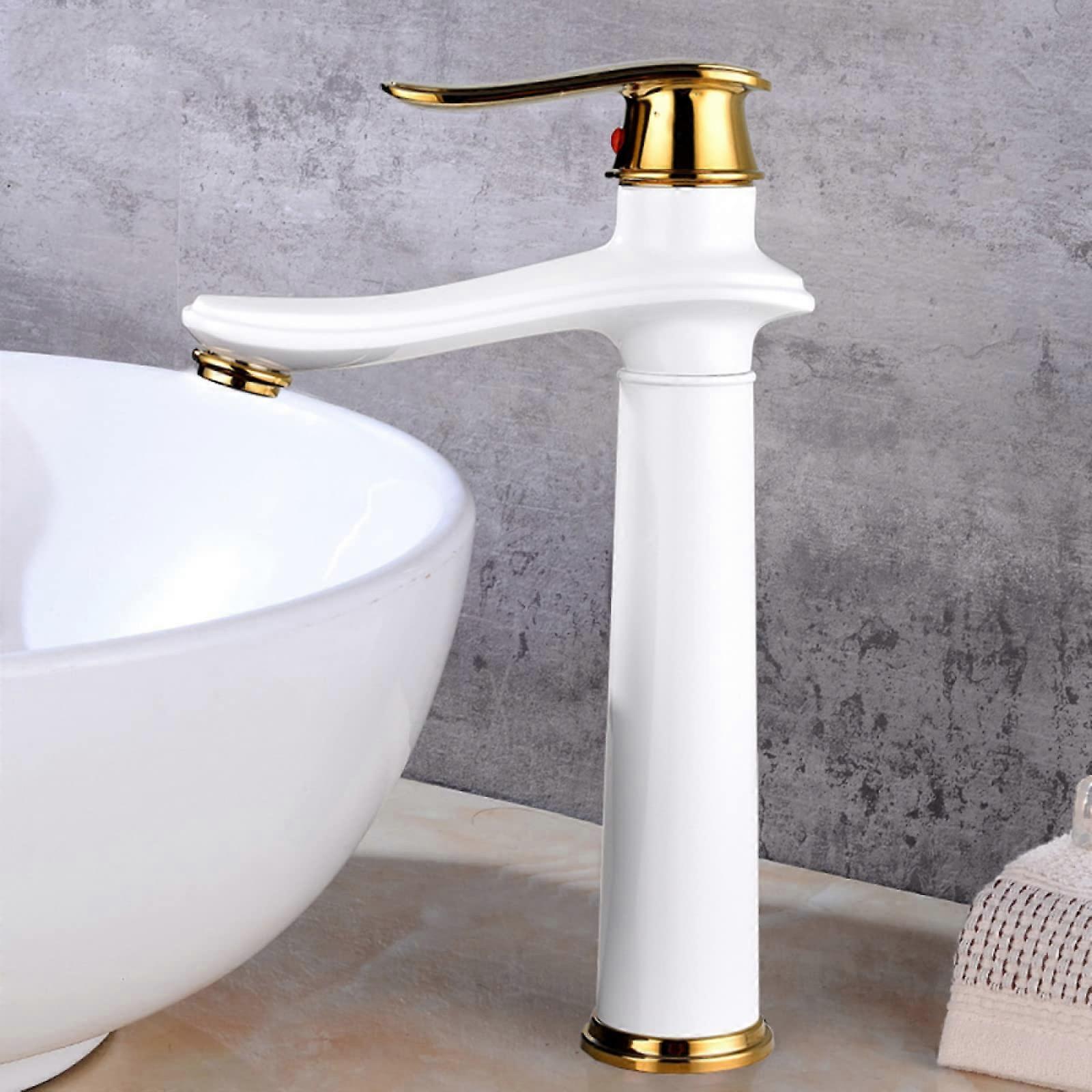 Bathroom Sink Retro Brass Faucet  SingleHandle Basin Mixer, Hot and Cold Water, White Gold Finish