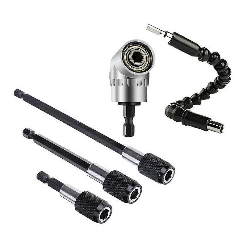 1pcs 105 Right Angle Drill Magnetic Attachment Extension + 1pcs Flexible Angle Extension Bits (295mm) + 3pcs Quick Release Hex Shank Extension Screwd