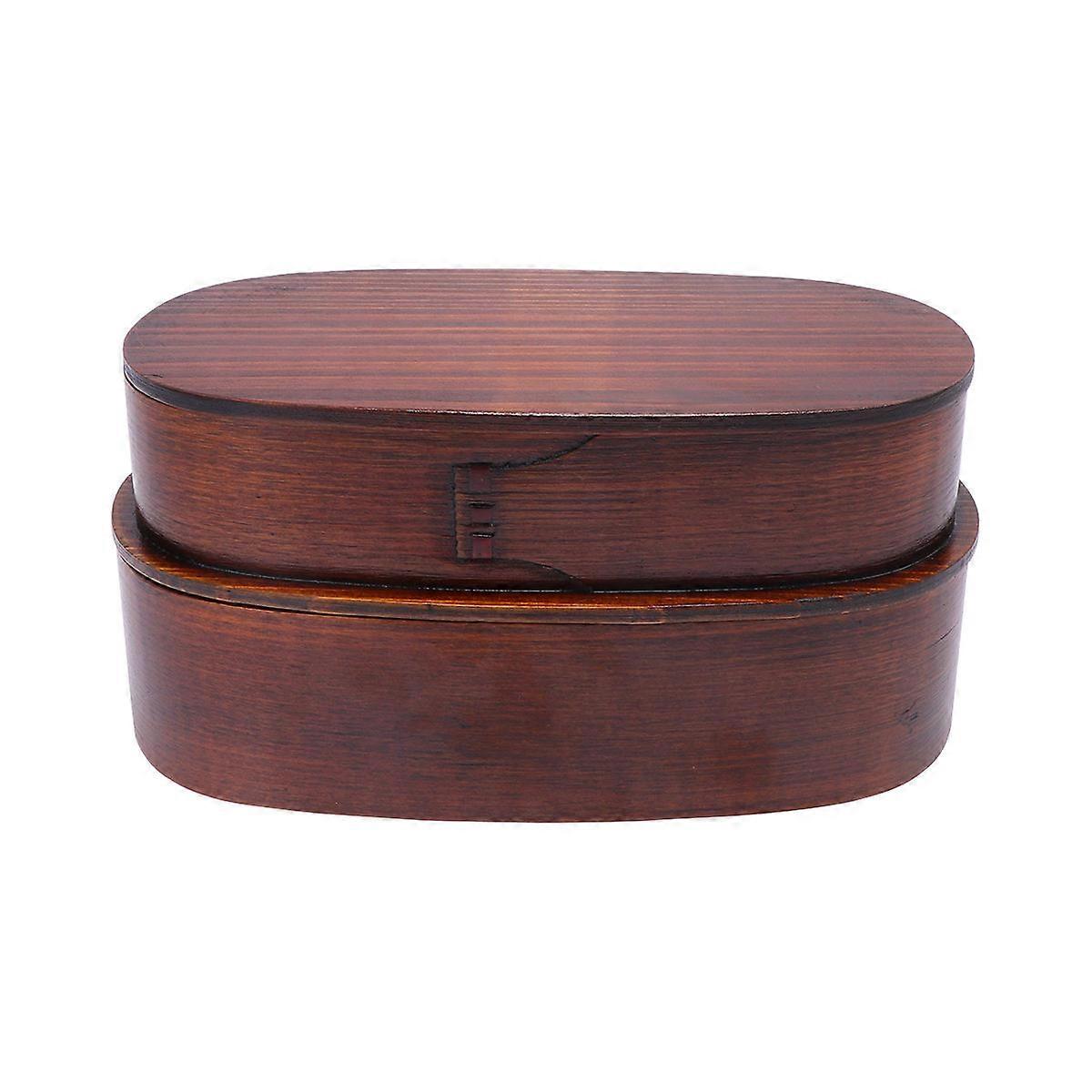 Wood Lunch Box Portable Meal Box Double-layer For Picnicking People On The Go Brown 19 x 10 x 9.5 cm 1Pack