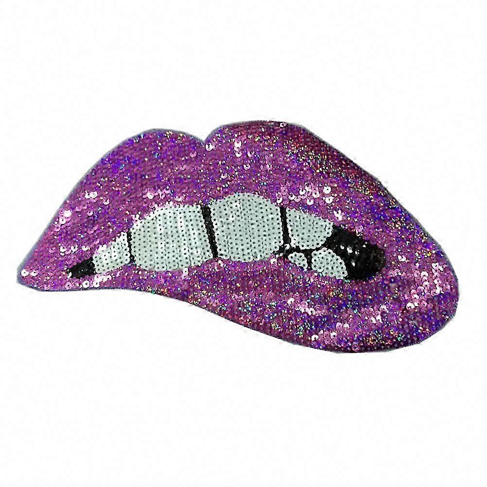 Purple Sequin Lips Patch Embroidered Badge for Personalization 6.3x11.8x0.4in 1Set