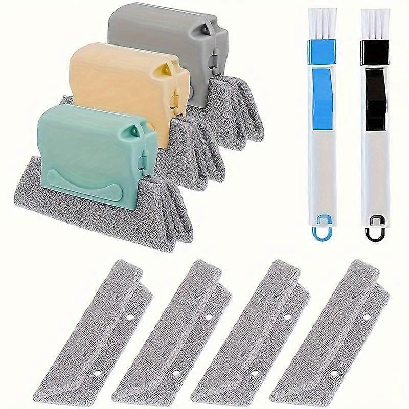 9pcs Window Slot Cleaning Brush Set - Multi-Component Reusable Tool Kit with Plastic Handle, Suitable for Living Room, Outdoor