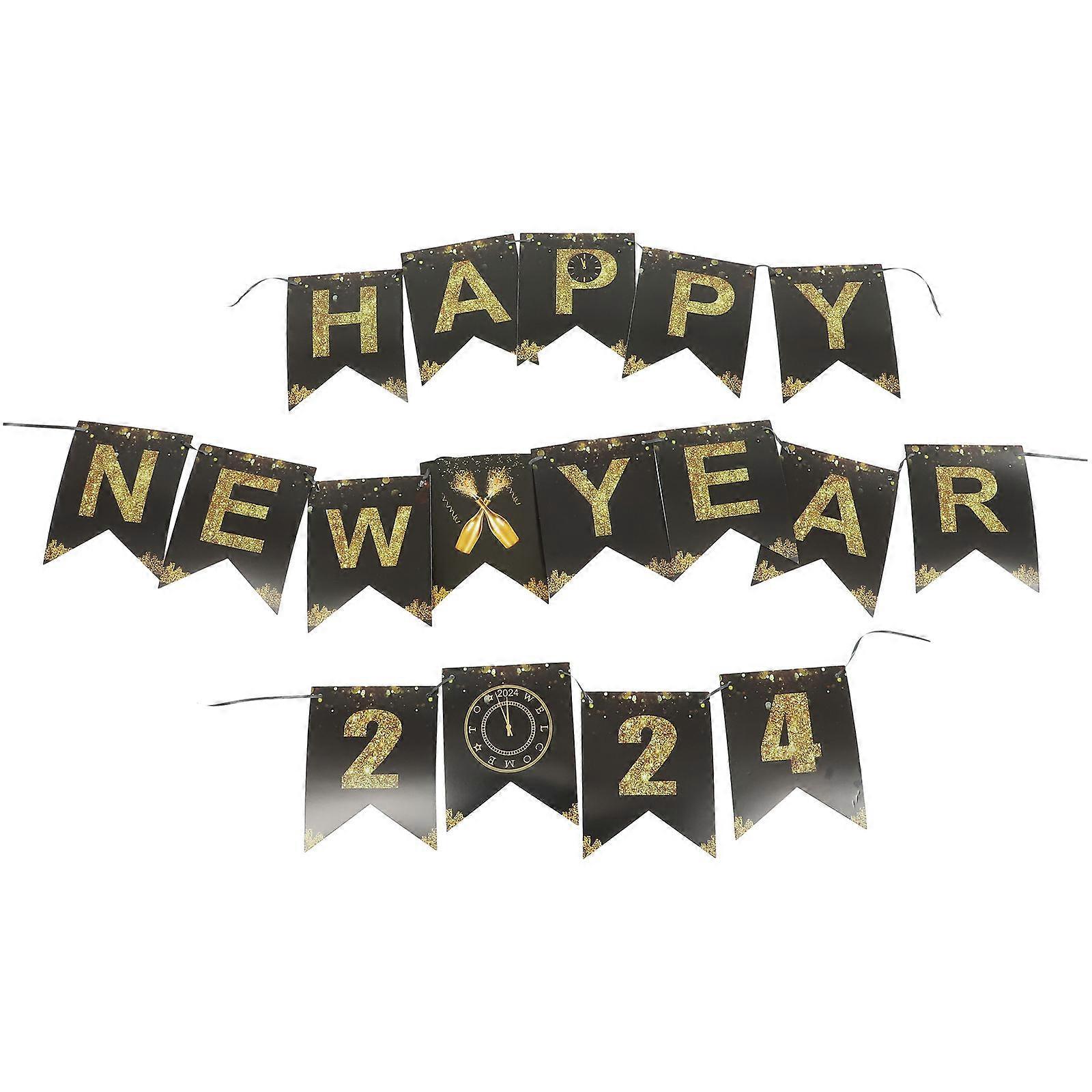 Happy New Year Bunting Flags Party Hanging Banner for Decor 2Sets Paper