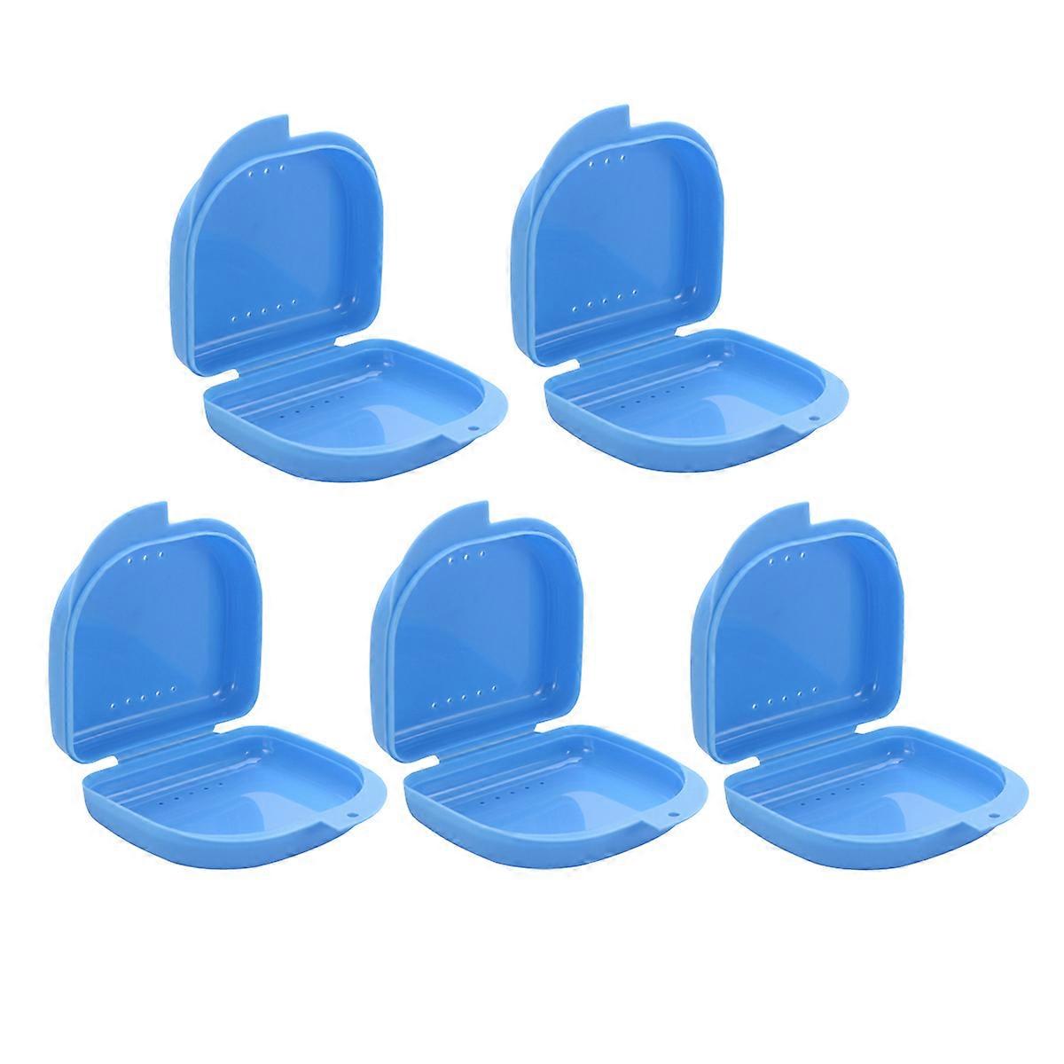 Denture Box Retainer Cases with Vent Holes for 5Pcs Blue Storage