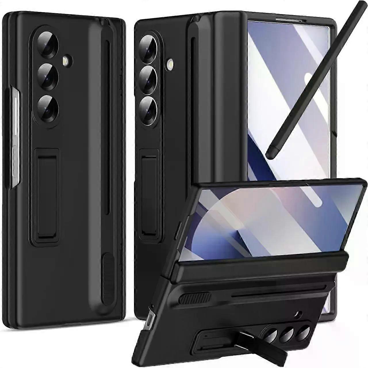 Case for Samsung Galaxy Z Fold 5 with S Pen Holder and Stylus & Invisible Kickstand, Full Body Hinge Built-in Screen Protector Fold5 Phone Cover for S