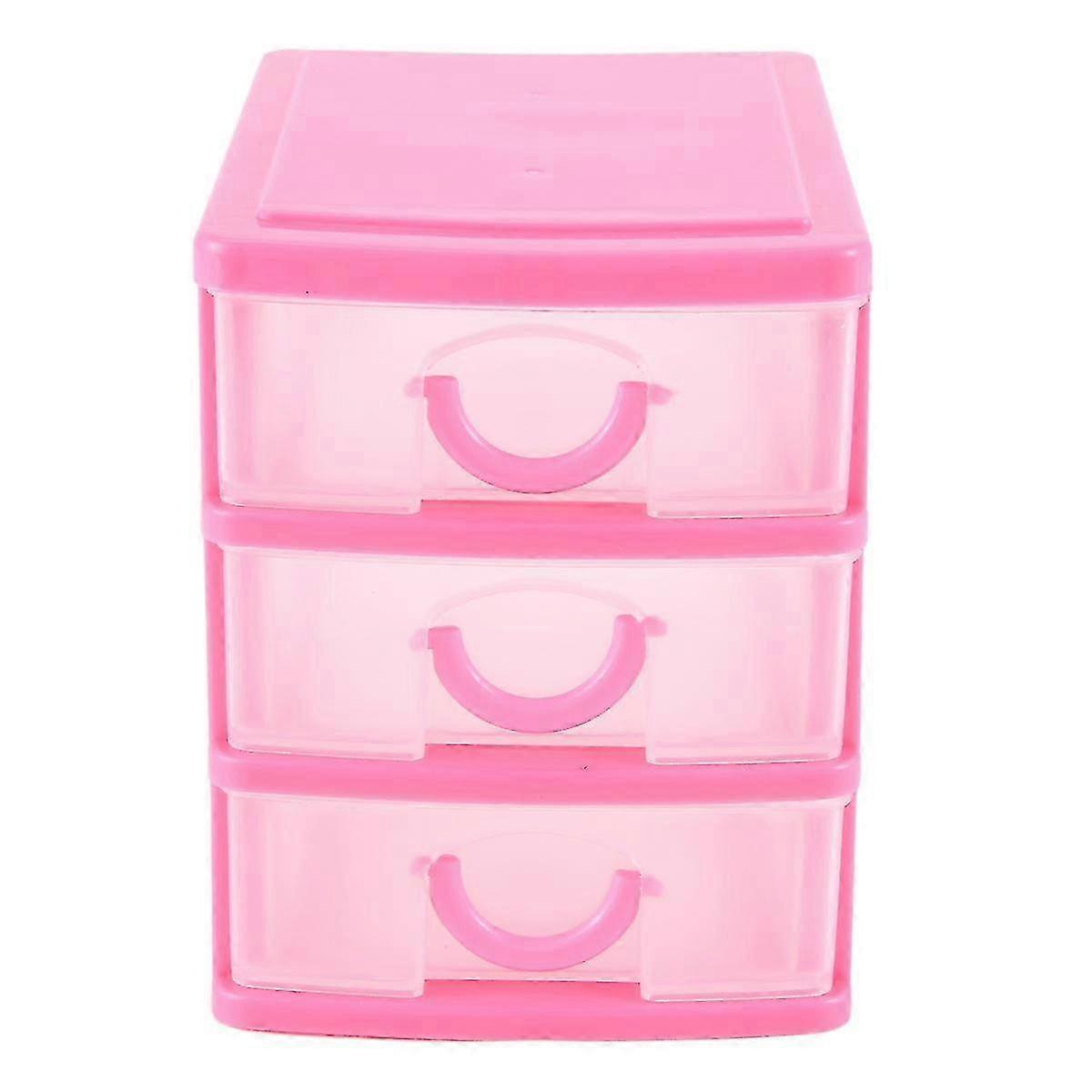 2025 Mini translucent Drawer type plastic Storage Box（rose red 3 Layers）