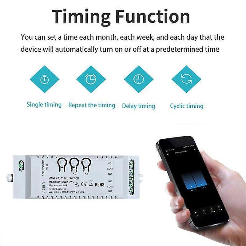 2CH WiFi Smart Switch DIY Timer 85-265V 2.4G WiFi+RF433+BT