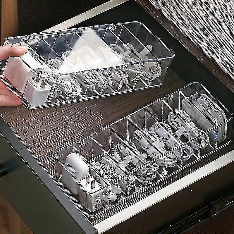 1pcs wired storage box transparent plastic data cable storage box desk stationery storage box
