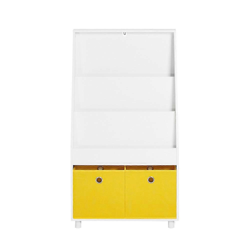 Kids Bookcase Book Shelf Toy Shelf Standing Shelf with 2 Fabric Boxes and Bamboo Legs for the Books,Toys,SoBuy KMB69-W