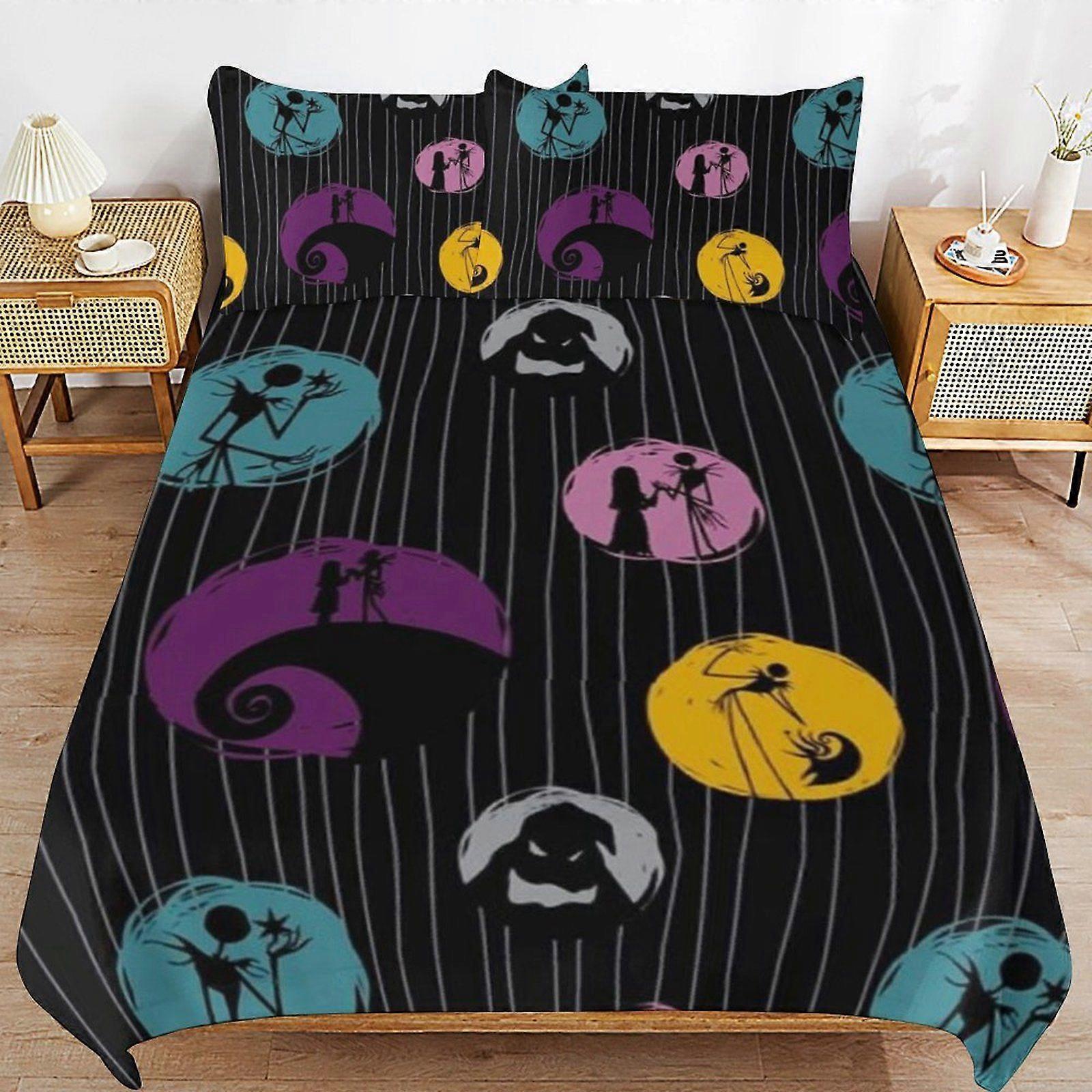 A593 The Nightmare Before Christmas Wrinkle Free Fabric Soft Sleep Ready Zipper Closure Threaded Finish Duvet Cover Sets Style N593