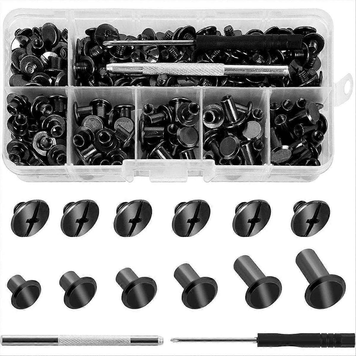 Binding Screws Assorted Kit,M5x4/5/6/8/10/12mm Book-Binding Rivets with Punch Screwdriver,Screw Riv