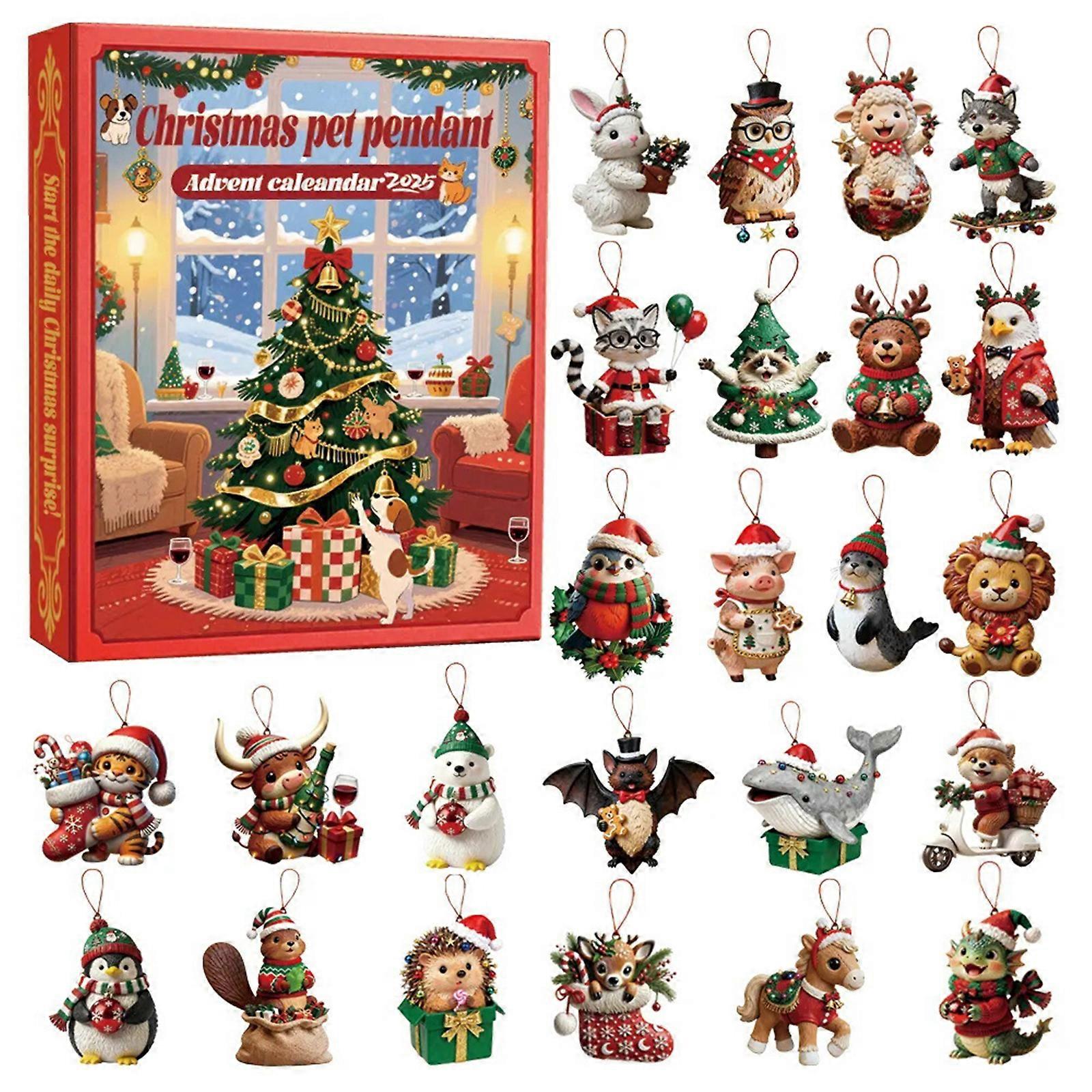 Advent Calendars 2025 24 Days Christmas Countdown Calendar Xmas Tree Decorations 2D Acrylic Pendant Christmas Advent Calendar