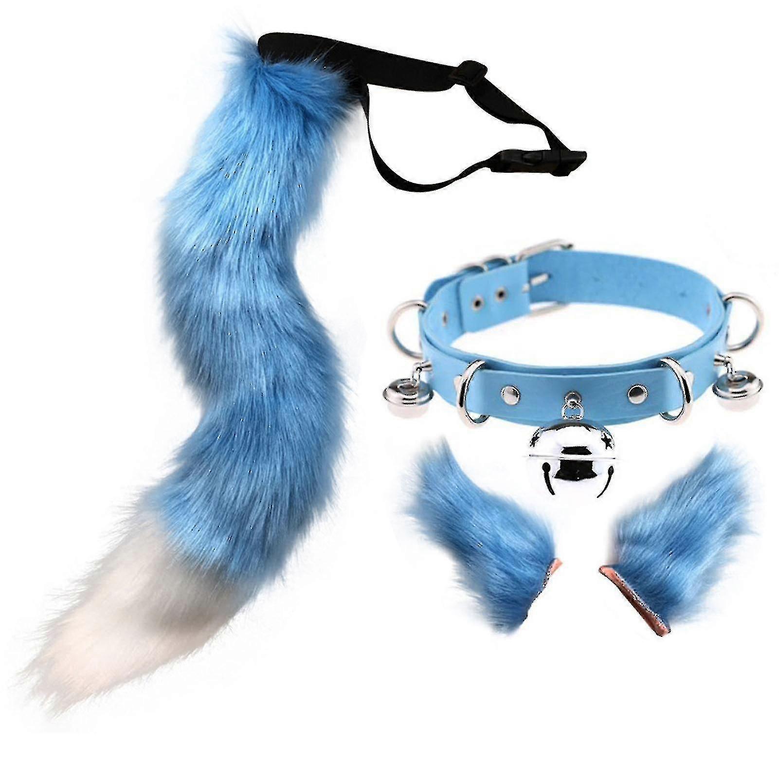 Hiukset kiinnikkeet Cocker Tail Eläinelementti Säädettävä tekoturkis Kiinteä susi hännän korvat Kaulus _c_x