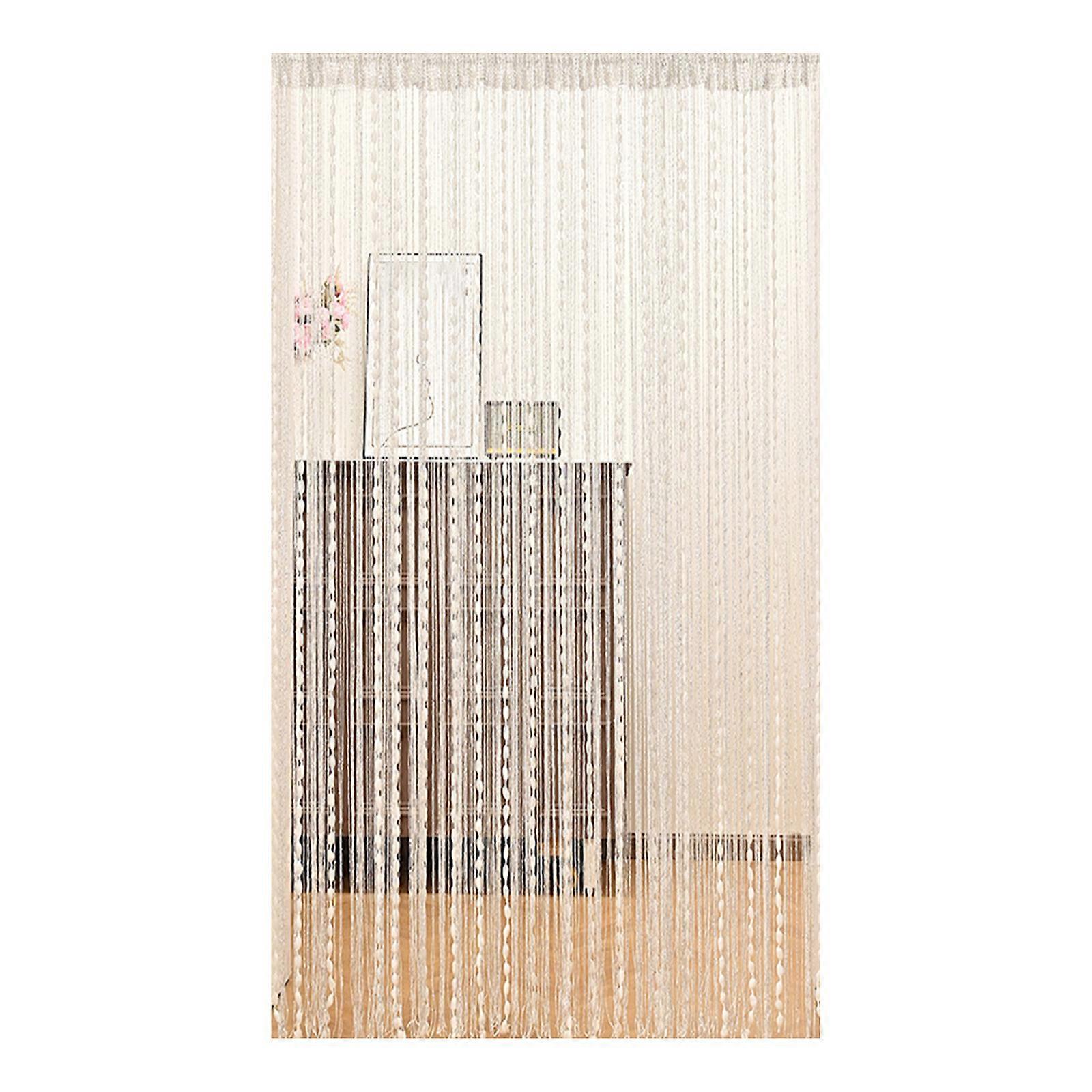 Tassels Accent Room Partition Curtain Machine Washable Polyester Fabric Bathroom Privacy Screen  White