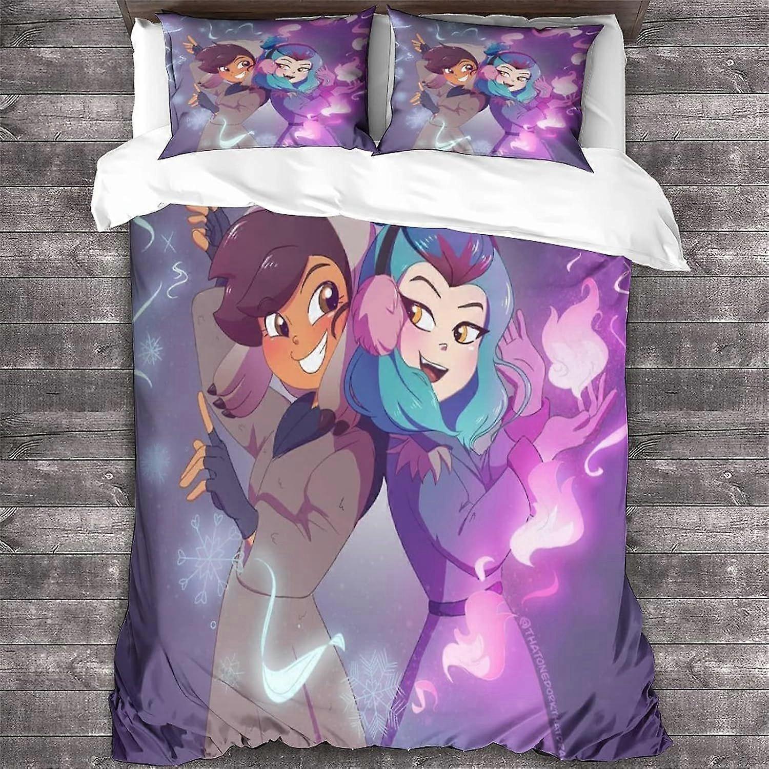 NOOFIE A Coruja Casa Edredom Capa 3D Animação Impresso Roupa de Cama Set 3Pcs Microfibra Animação Capa Colcha com Zíper Fechamento Duplo