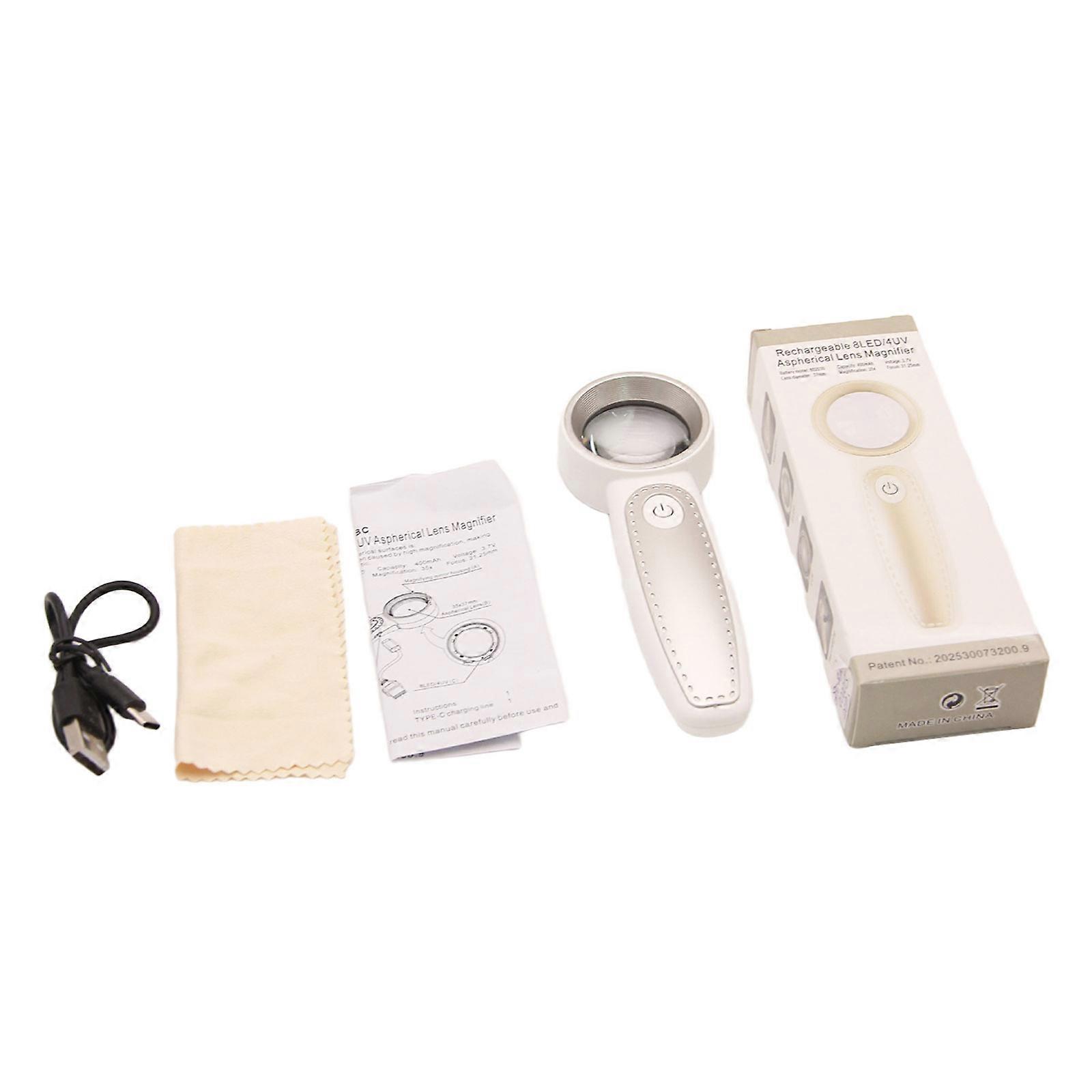 Rechargeable Magnifier With Clear Acrylic Lens Comfort Handle For Senior Hobbyists Professional Long Lasting Use  silver gray