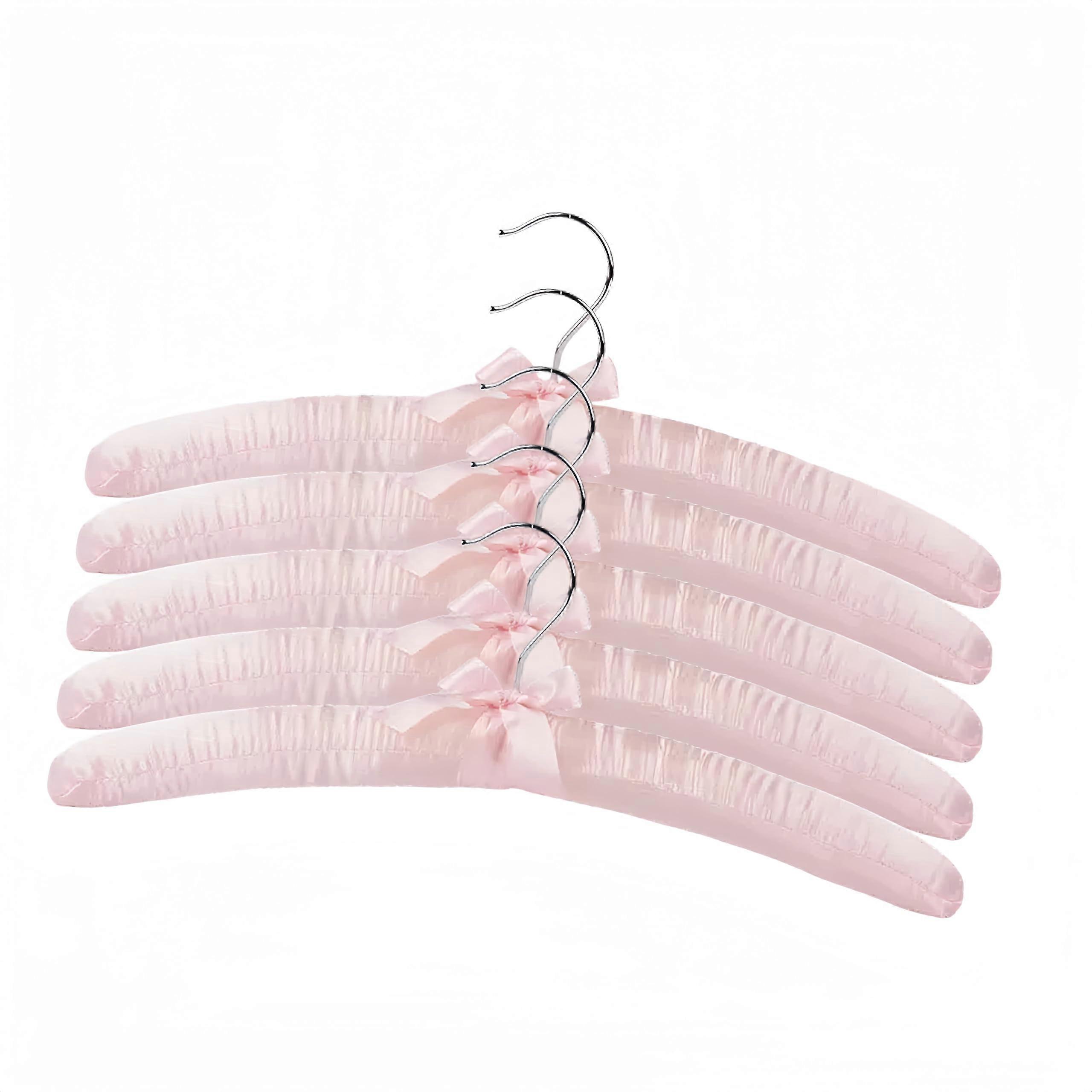 Satin Padded Hangers with Non Slip Design for Women's Sweaters and Dresses, Pink Set of 5