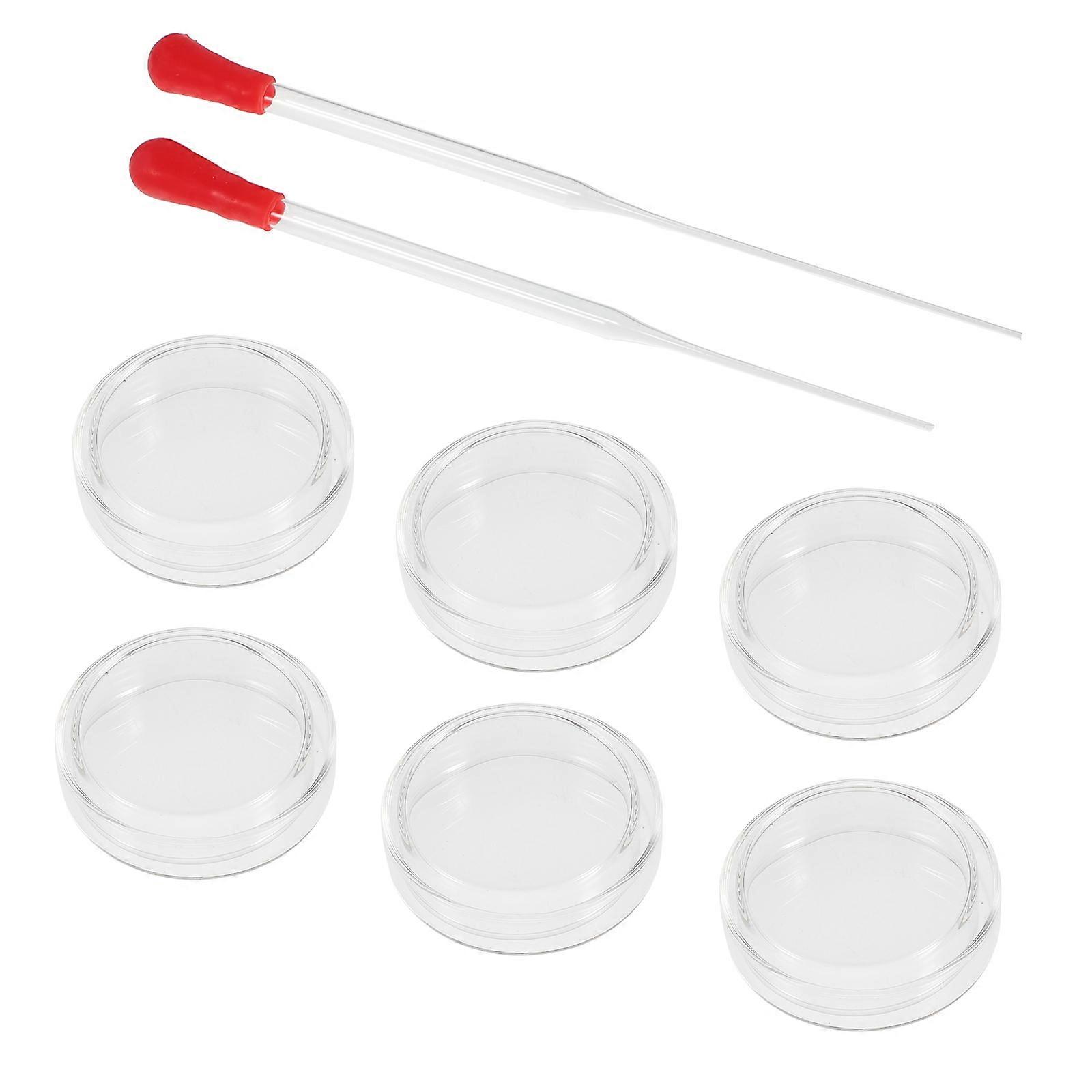 Glass Petri Dish Kit for Experiment with 6Pcs Dishes and 2 Pipettes