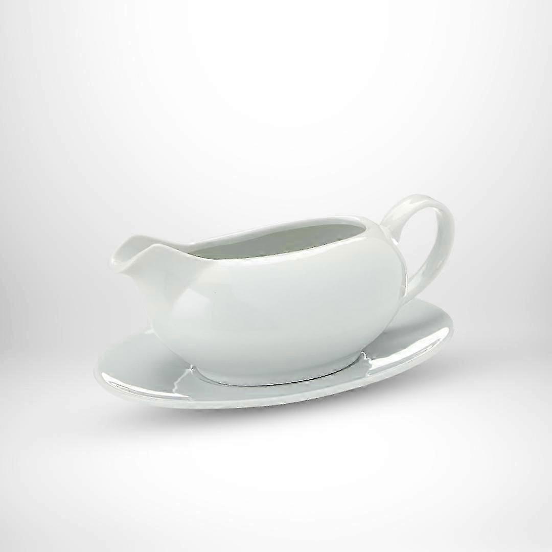 White Ceramic Gravy Server with Saucer, 550ml Pouring Jug