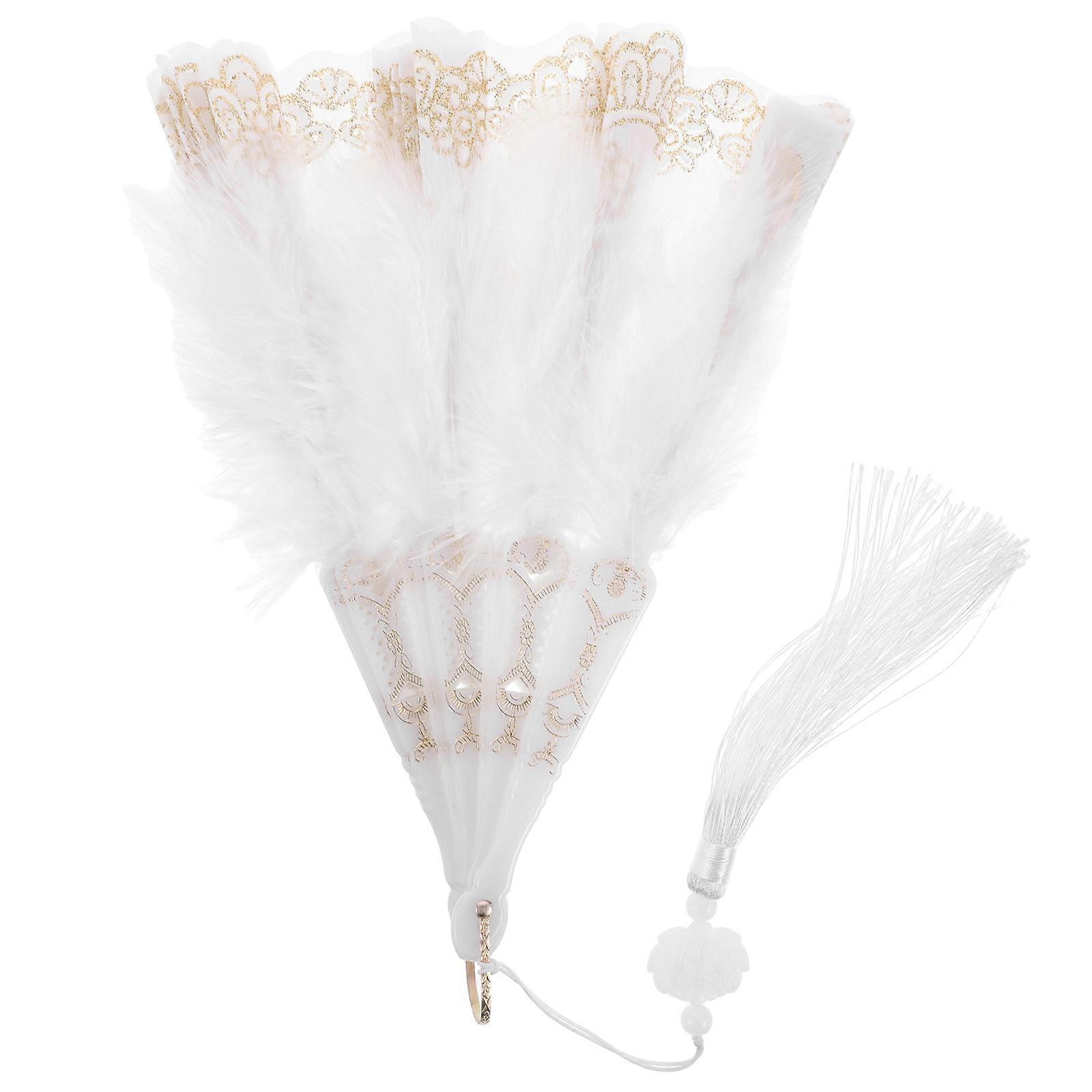 White Plume Hand Fan for Decoration Elegant Dance Performance