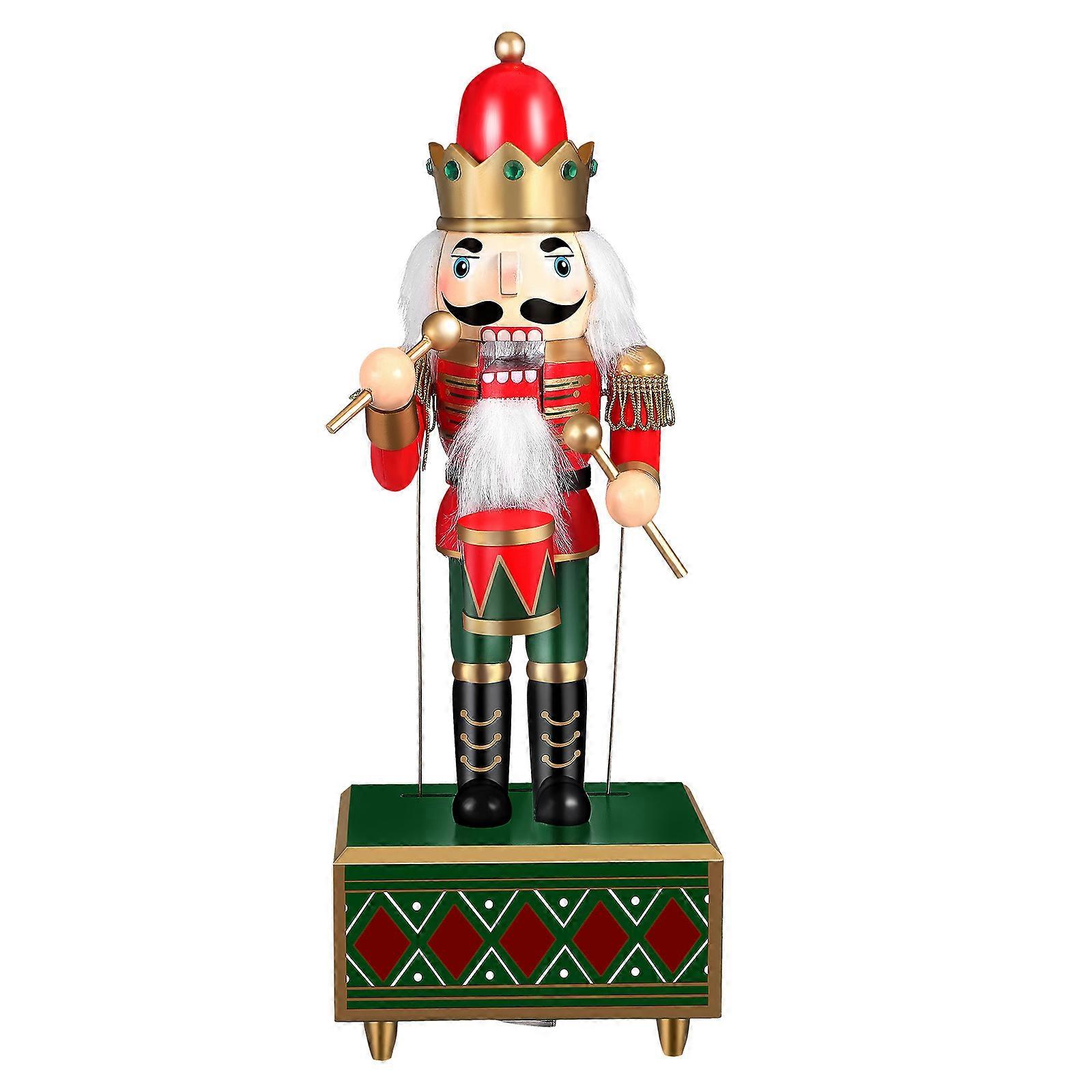 Wood Nutcracker Music Box with Drum Playing Function 1 Piece Traditional Christmas Decor