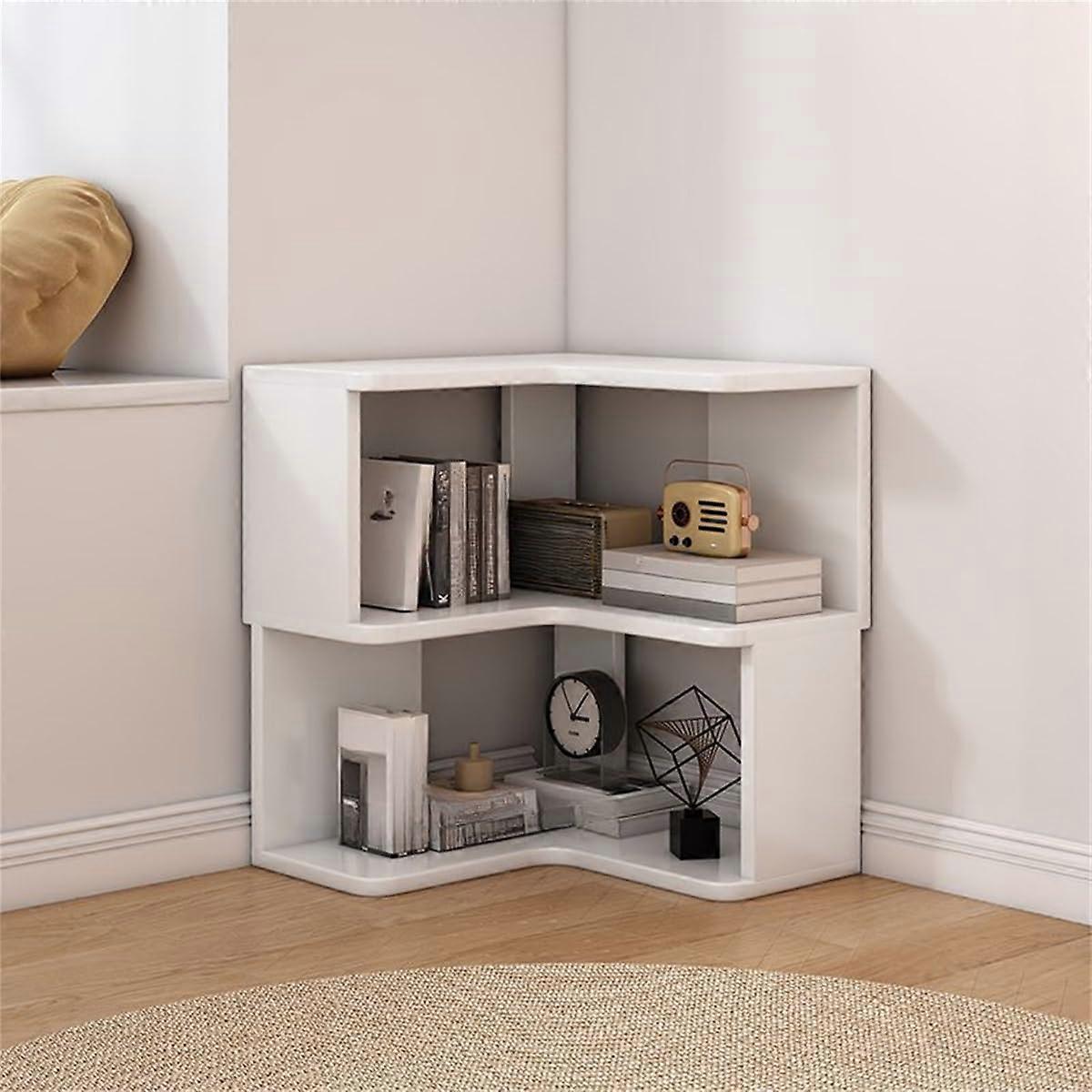 Small Wooden Triangle Corner Bookshelf with 2Tier SpaceSaving Storage for Bedroom, White