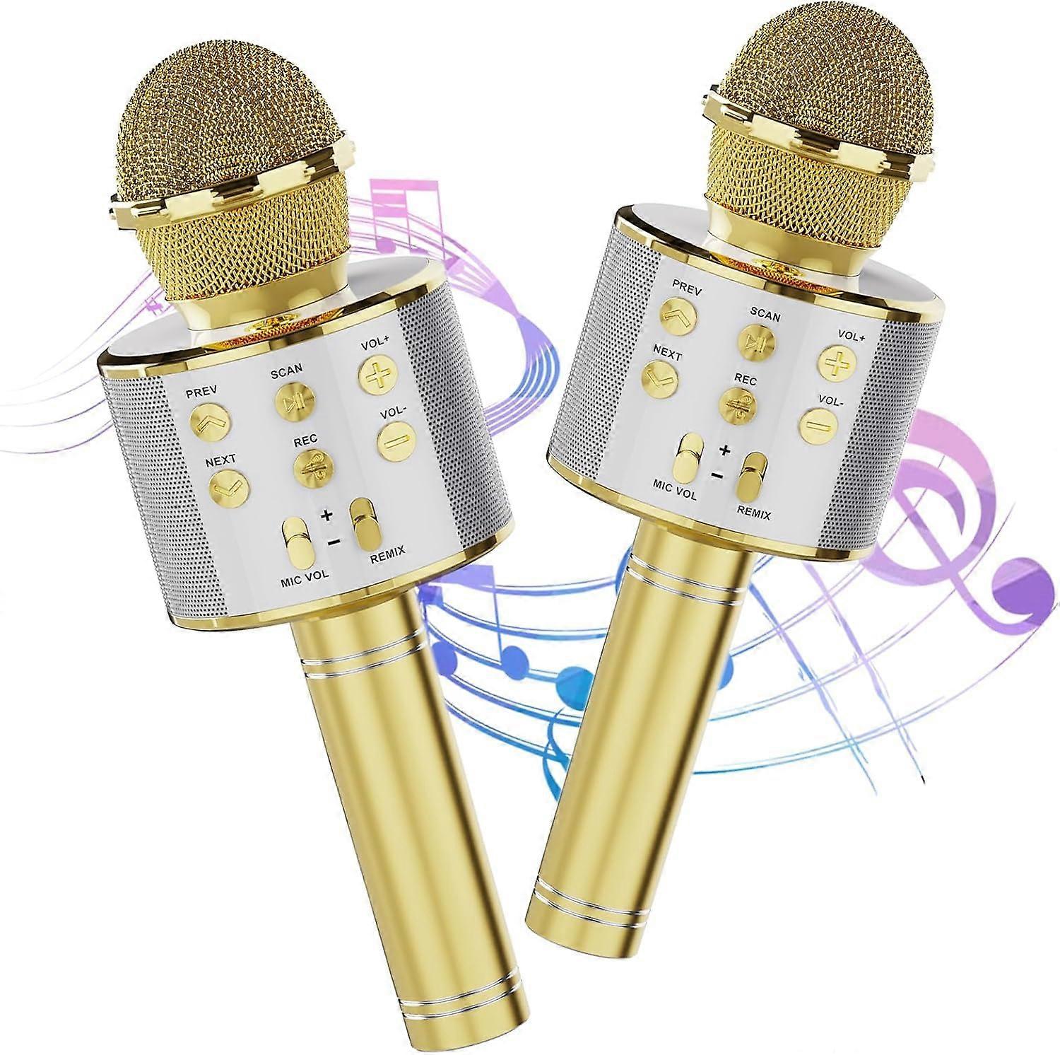 Wireless Bluetooth Karaoke Microphone 2 Pack, 4in1 HiFi Speaker with Voice Changer for Singing, Gold
