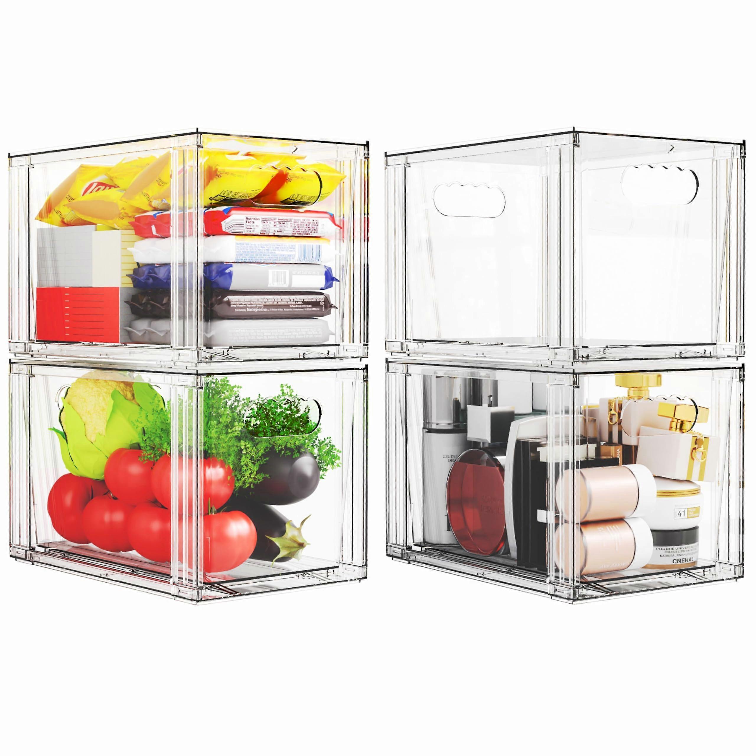 4 Pack Large Clear Storage Drawers, Stackable Drawer Organizer for Bathroom, Kitchen, Closet
