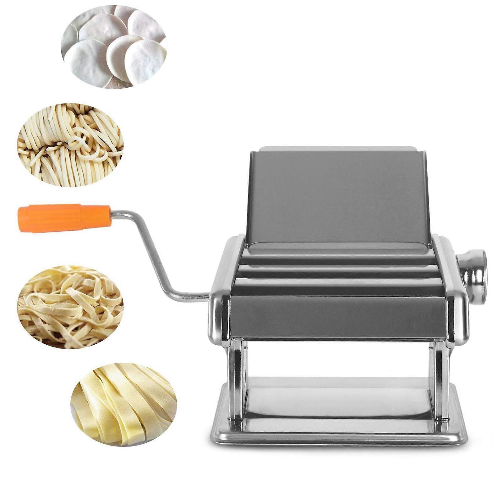Stainless Steel Manual Pasta Maker with Cutter, 6 Thickness Settings, Fettuccine and Tagliatelle