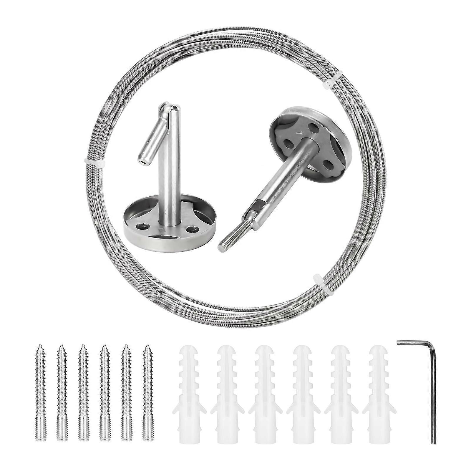 Adjustable Stainless Steel Curtain Wire Rod Set 16.4FT Wall Mount RustResistant Hanging System