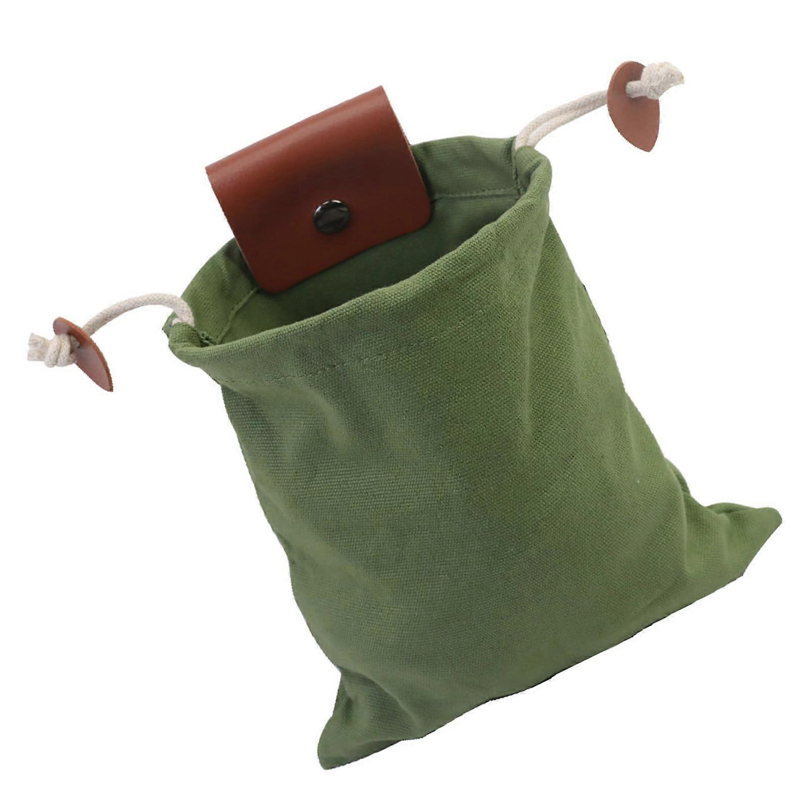 Canvas Foraging Bag with Drawstring Closure, PU Leather Belt Pouch for Fruit Picking, Green