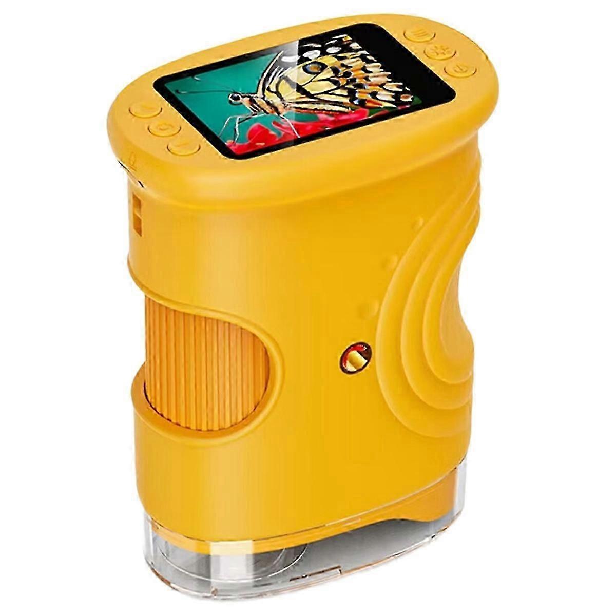 Children's handheld microscope with a 2-inch high-definition screen, magnification 50-1000x, yellow.