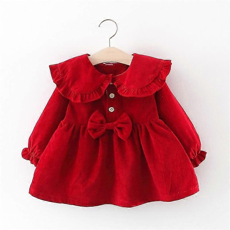 Solid Cherry Print, Princess Dresses With Bowknot Vestidos