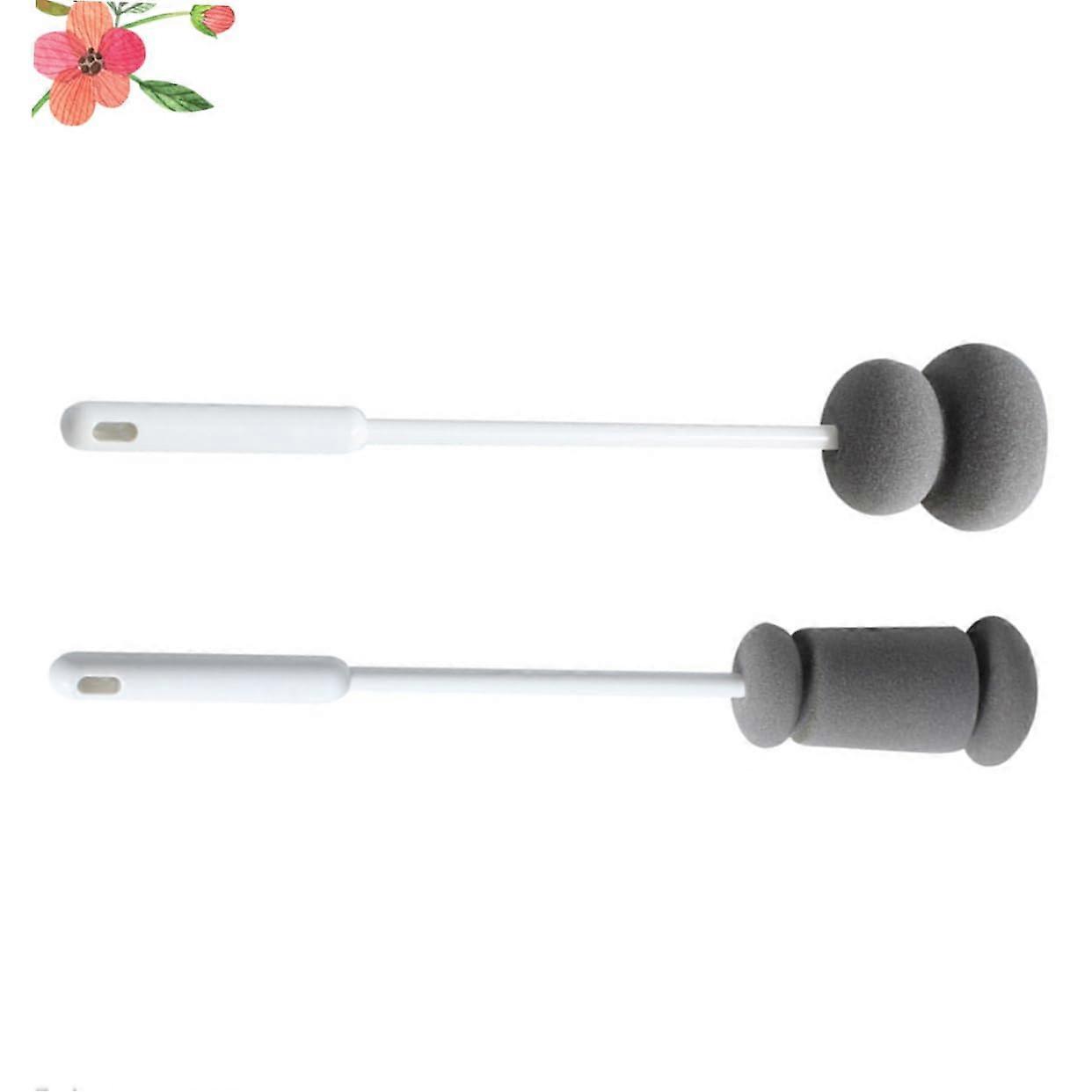 2Pcs Bottle Cleaning Brush with Long Handle Rotating Sponge for Glass Cups Kitchen Use White Type A B