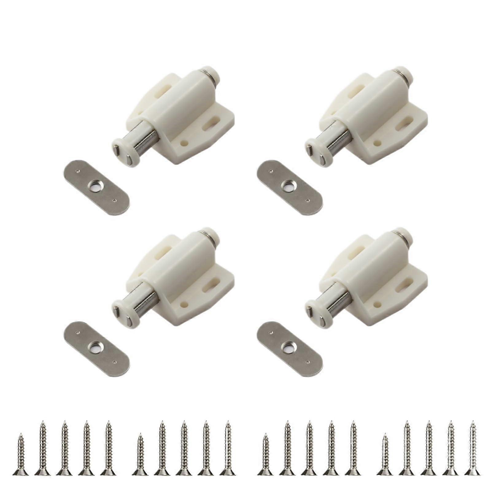 Magnetic Push Latch for Cabinet Doors, PushtoOpen Catch with Round Plate, White, 4pcs