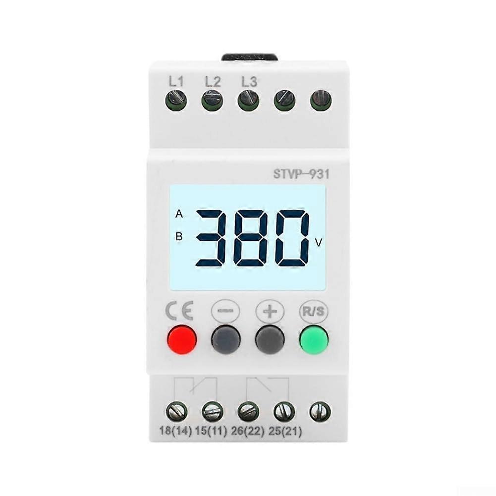 Voltage Protector with Adjustable Over and Undervoltage Protection LCD Display DIN Rail Mount White