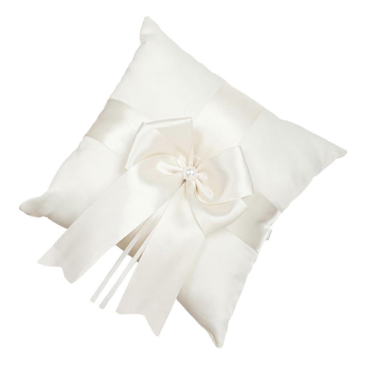Wedding Ring Pillow with Elegant Bowknot Soft Cushion for Romantic Ceremony and Proposal