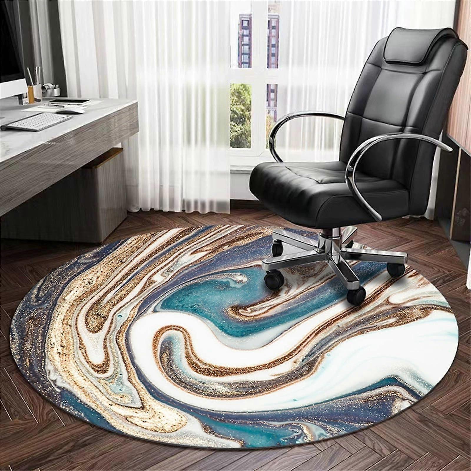 Round Office Chair Mat 80cm Marble Pattern, NonSlip Hard Floor Protector with AntiScratch Surface