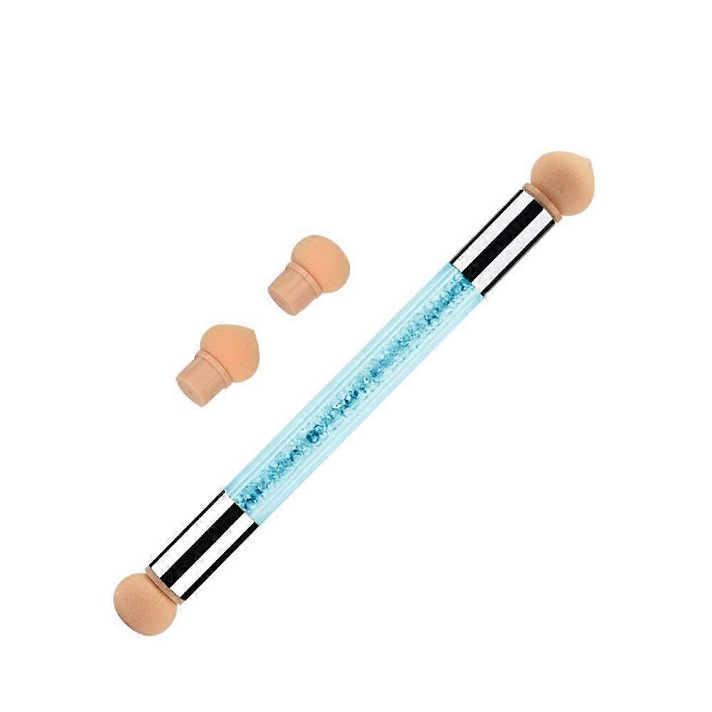 Double End Nail Art Gradient Brush Pen with 4 Replaceable Sponge Heads, Rhinestone Handle