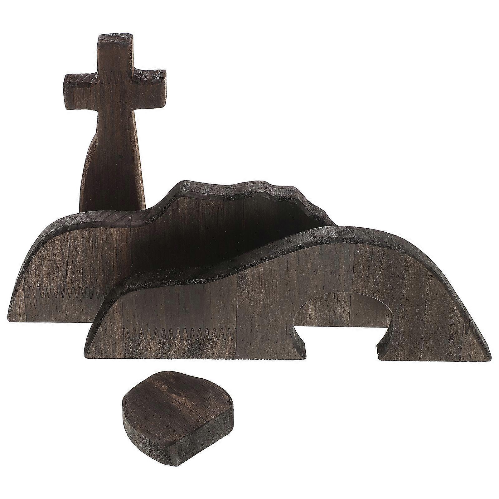 The Empty Tombs Easter Scene Wooden Cross Decor for Religious Use 1Set
