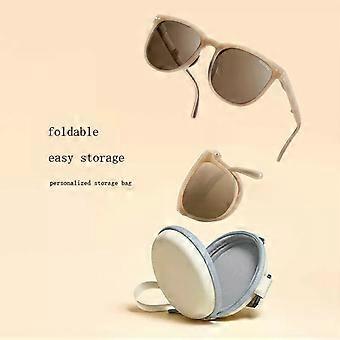 Folding Glasses Case Round Storage Bag Portable Leather Zipper Pouch Travel Sunglasses Reading Glasses Small Storage Bag