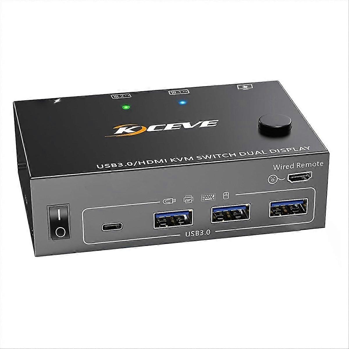  8K -Compatible KVM Switch 2 Monitors 2 Computers US Plug