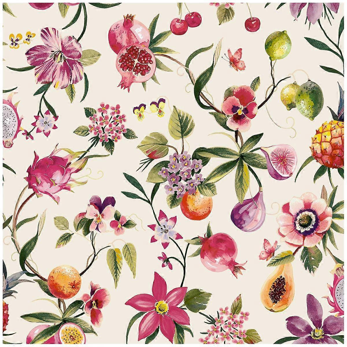 Floral Fruit Cream Multi Wallpaper