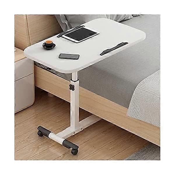 Adjustable Overbed Table Height Adjustable Folding Mobile Laptop Desk with Locking Wheels White