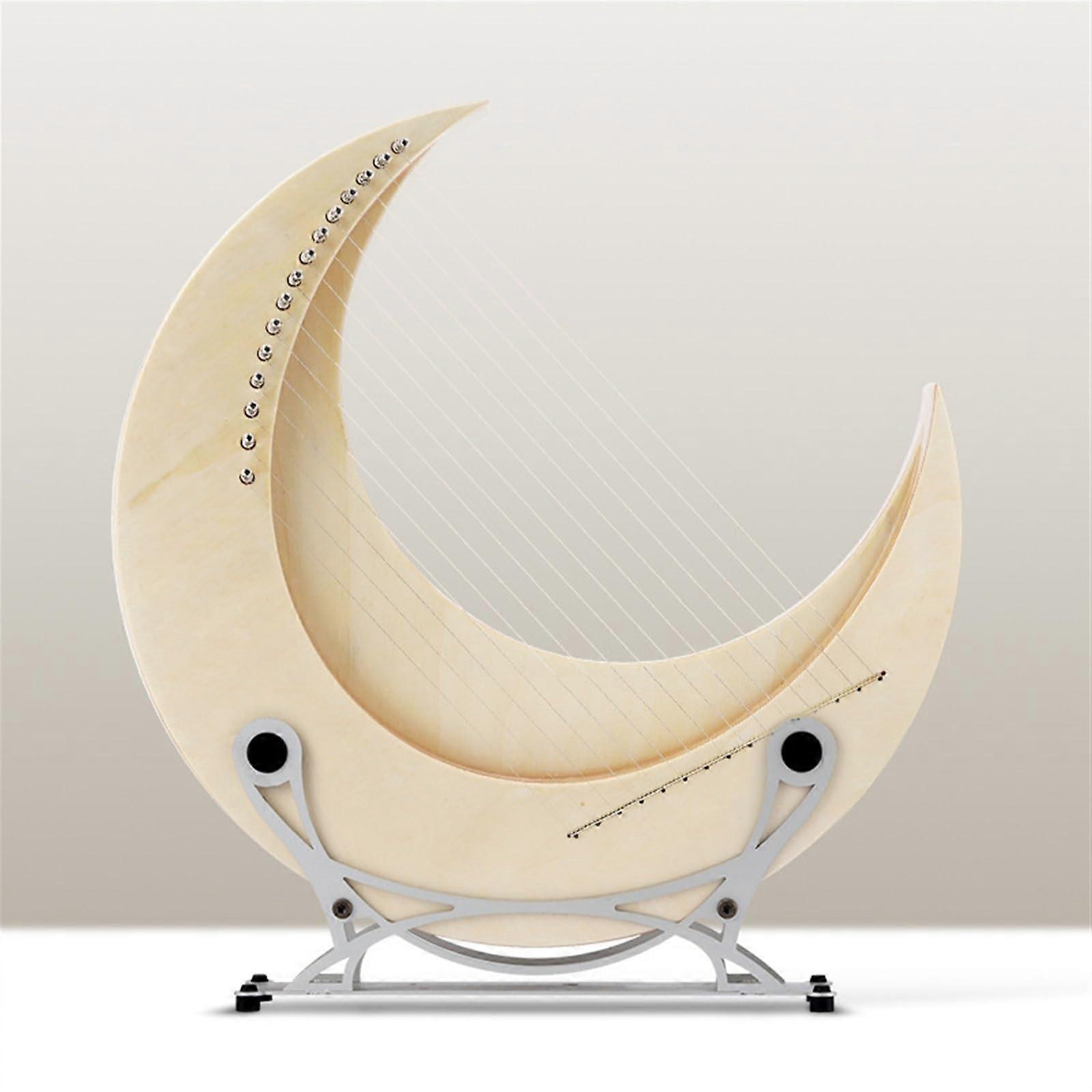 15 String Solid Wood Lyre Harp with Stand, Moon Shaped Small Lap Harp for Beginners
