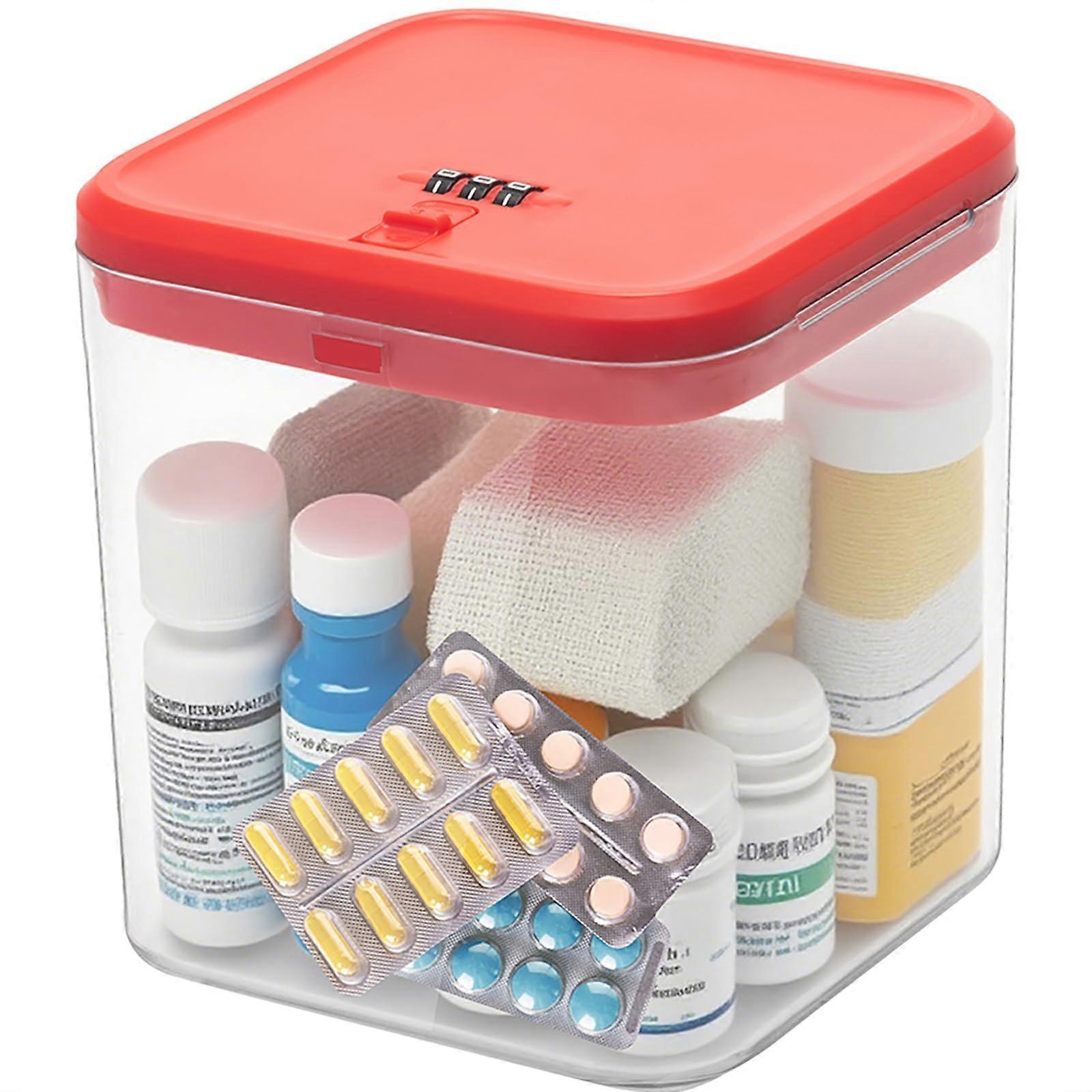 Clear Storage Container with Red Lid Clear Base, Stackable Organizer Box for Kitchen and Office