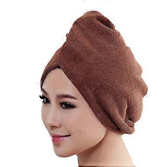 Toalla de microfibra para el cabello para mujeres y niñas, de secado rápido, con gorro de tela suave, color café.