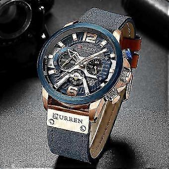 (gold black)Casual Sport Watches for Men Luxury Military Leather Wrist Watch Man Clock Fashion Chronograph Wristwatch