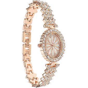 Damenarmbanduhr, dekorative Armbanduhr, roségolden mit Strasssteinen