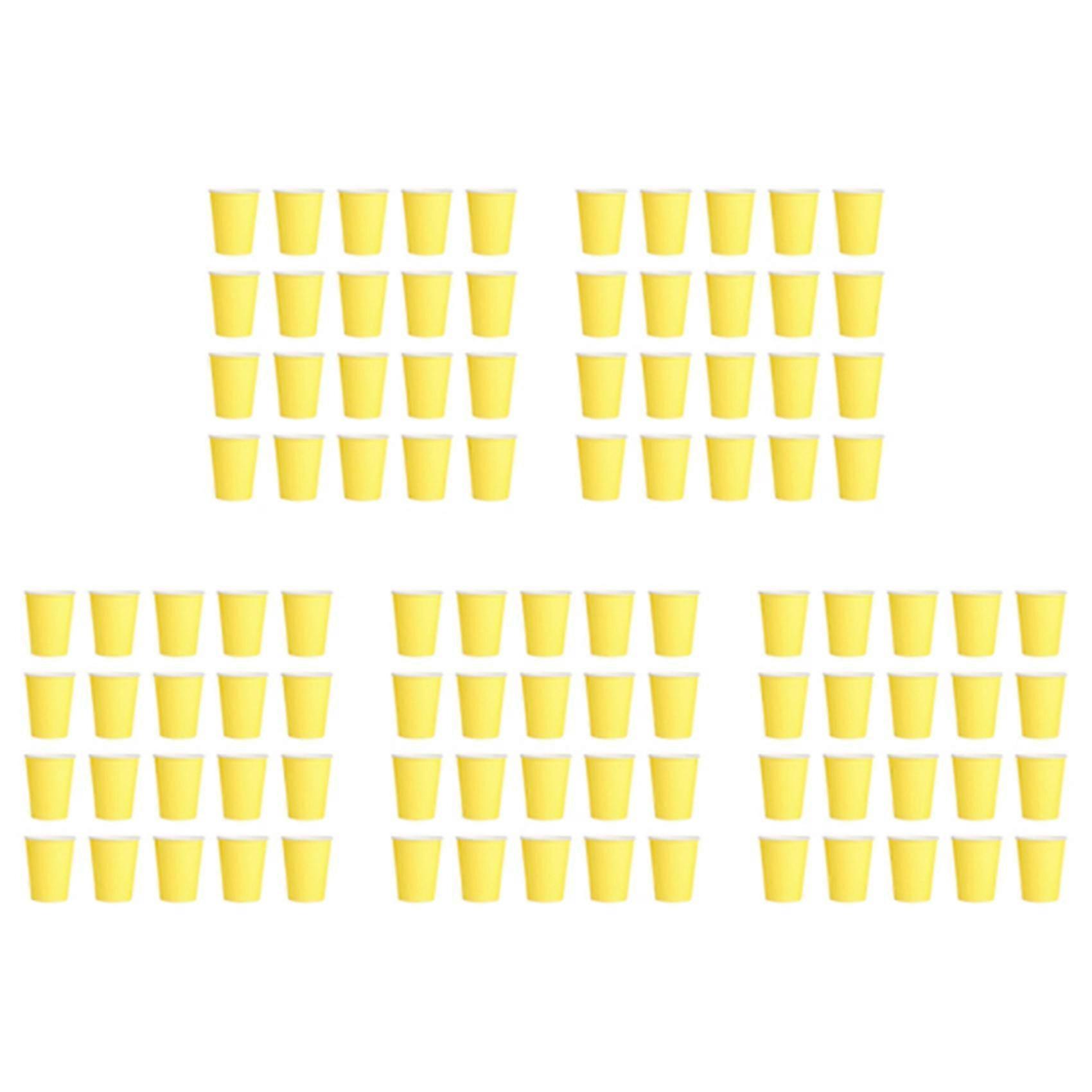 100 Paper Cups (9oz) - Plain Solid Colours Birthday Tableware Catering(Yellow)